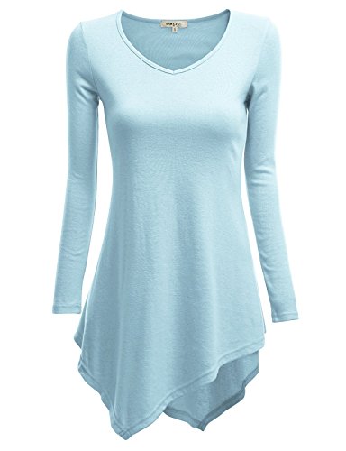 Doublju V-Neck Tunic Handkerchief Longline Tunic T-Shirt Dress Top for Women with Plus Size SkyBlue Medium
