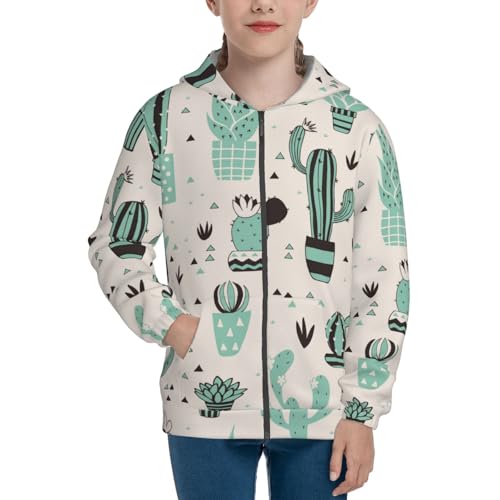 Cactus in a Flower Pot Kid Hoodies Boys Zip Up Sweatshirts Girls Pullover with Pocket3