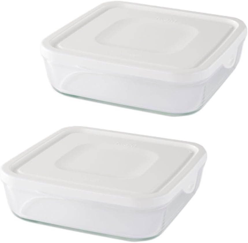 iwaki Heat Resistant Glass Pack & Microwave Box, Large, Set of 2, White, 0.3 gal 1.2 L, Stackable Pack, Set of 2