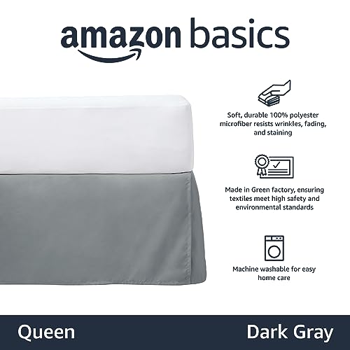 image for Amazon Basics Lightweight Pleated Bed Skirt, Queen, Dark Grey, Solid