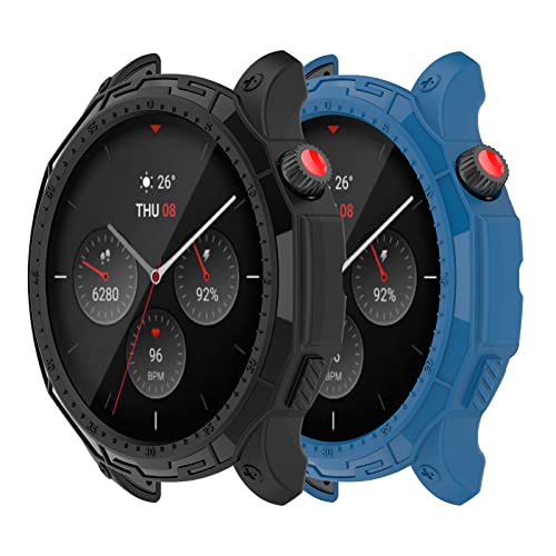 Protective Case Compatible for Amazfit GTR 4 Case Cover Bumper Shell TPU Anti-Scratch Frame for Amazfit GTR 4 GTR4 Smart Watch Accessories Coverage Protector (Black/Blue)