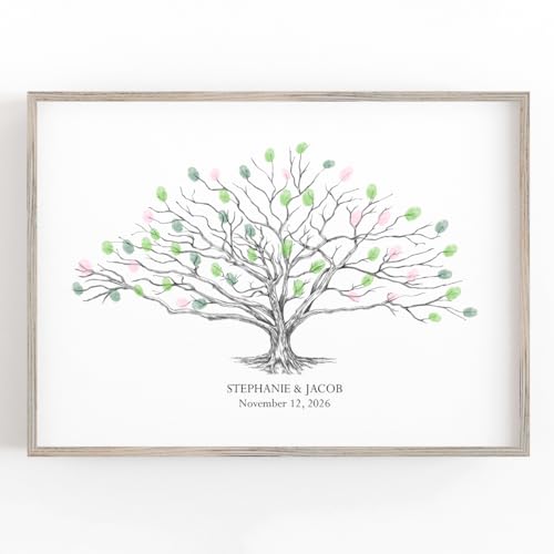 Magic Wand Ink Guestbook Tree, Low Oak Thumbprint Alternative Guest