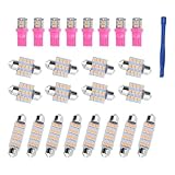 VKQTS 24PCS Interior Car Lights LED Kit,Super Bright 6500K Interior Dome Light for Side Marker/Map/License/Trunk Light,Upgrade T10/31mm/42mm Car Lights Interiors Kit with Pry Tool (Purple)