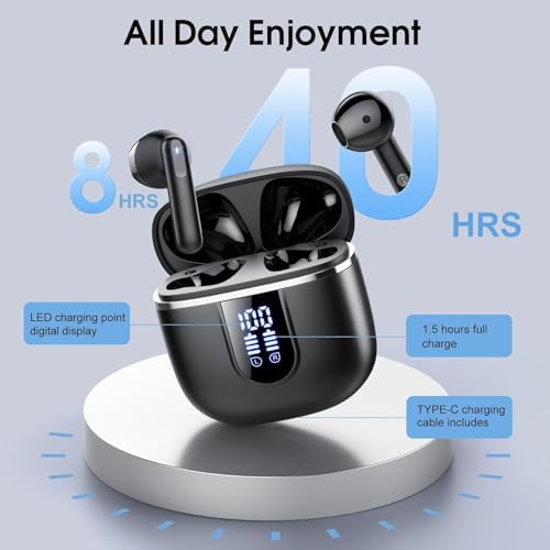 Wireless Earbuds, 2026 Bluetooth 5.4 Earphones in Ear 3D Stereo, Bluetooth Headphones with 4 ENC Noise Cancelling Mic, 40H Deep Bass IP7 Waterproof Headset Comfortable Earbuds for Work, Sport - 3