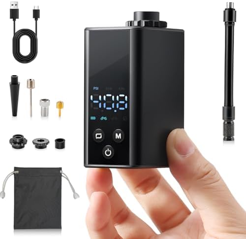 Mini Bike Pump with Gauge, 120PSI Electric Bike Tire Pump Portable, Rechargeable Bicycle Pump for Road, Mountain, E-Bike and Ball for Schrader & Presta Valve