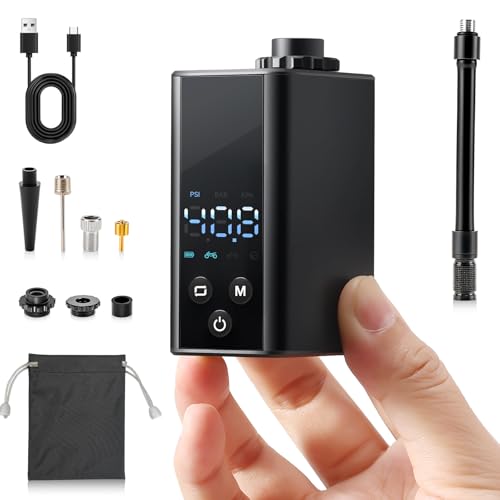 AUMENTAR Mini bomba de bicicleta con manómetro, 120 PSI, bomba de aire para bicicleta eléctrica, portátil, recargable, para carretera, montaña, bicicleta eléctrica y bola para válvula Schrader y