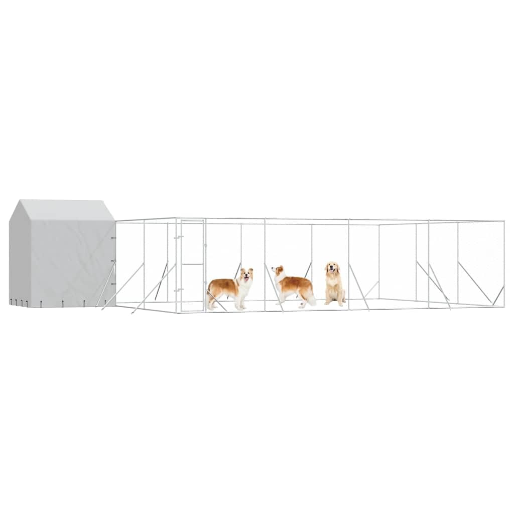 Perrera para perros de acero galvanizado plateado con techo de 10 x 6 x 2,5 m, resistente a la intemperie con puerta segura, protección y mucho espacio para perros, cachorros, animales