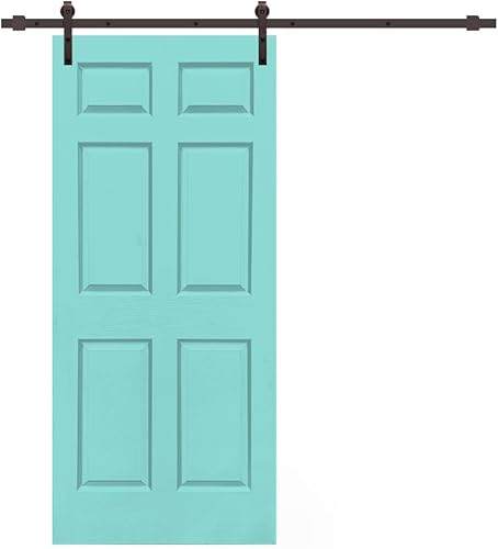 Calhome Puerta corrediza de granero interior de MDF compuesto de 6 paneles con kit de herramientas, color verde menta