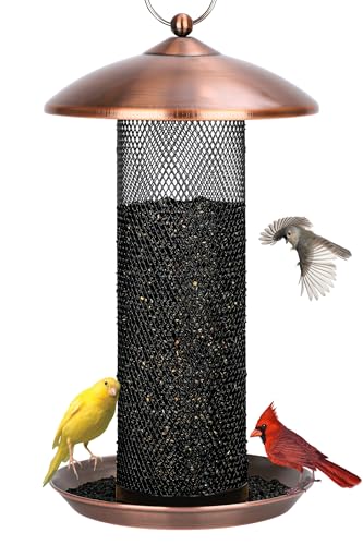 Gtongoko Finch Bird Feeders for Outdoors 2.5 LB Capacity Squirrel Proof Metal Tube Bird Feeders Thistle & Nyjer Seed Hanging Feeder, Copper, 1 Pack