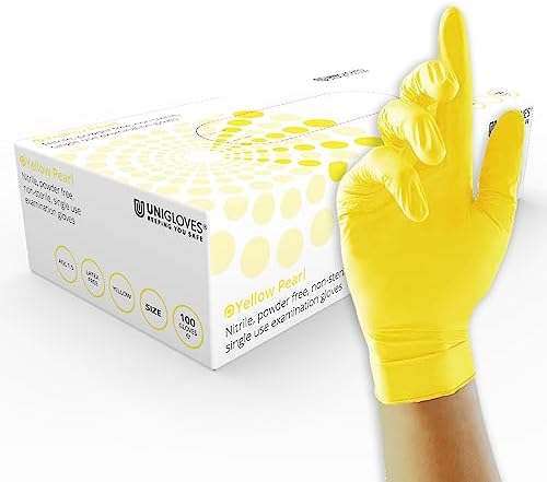 Unigloves Orange Pearl Nitrile Examination Gloves - Multipurpose, Powder Free and Latex Free Disposable Gloves - Box of 100 Gloves, Orange, Large (GP0134)