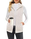 ReachMe Womens Fuzzy Fleece Vest Sleeveless Sherpa Jacket with Pockets Warm Fluffy Zip Up Outerwear Coats(C-Beige,2XL)
