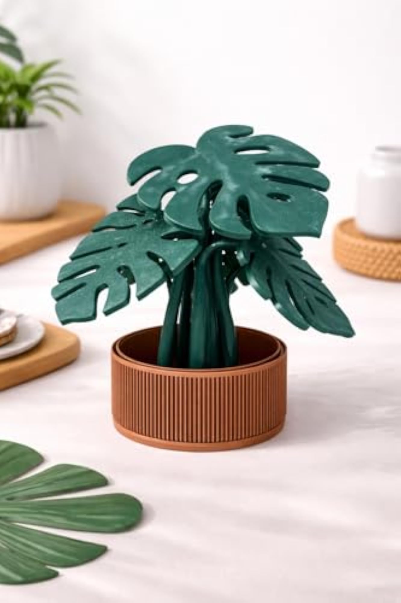 Decorative Monstera Leaf Coaster Set with Holder