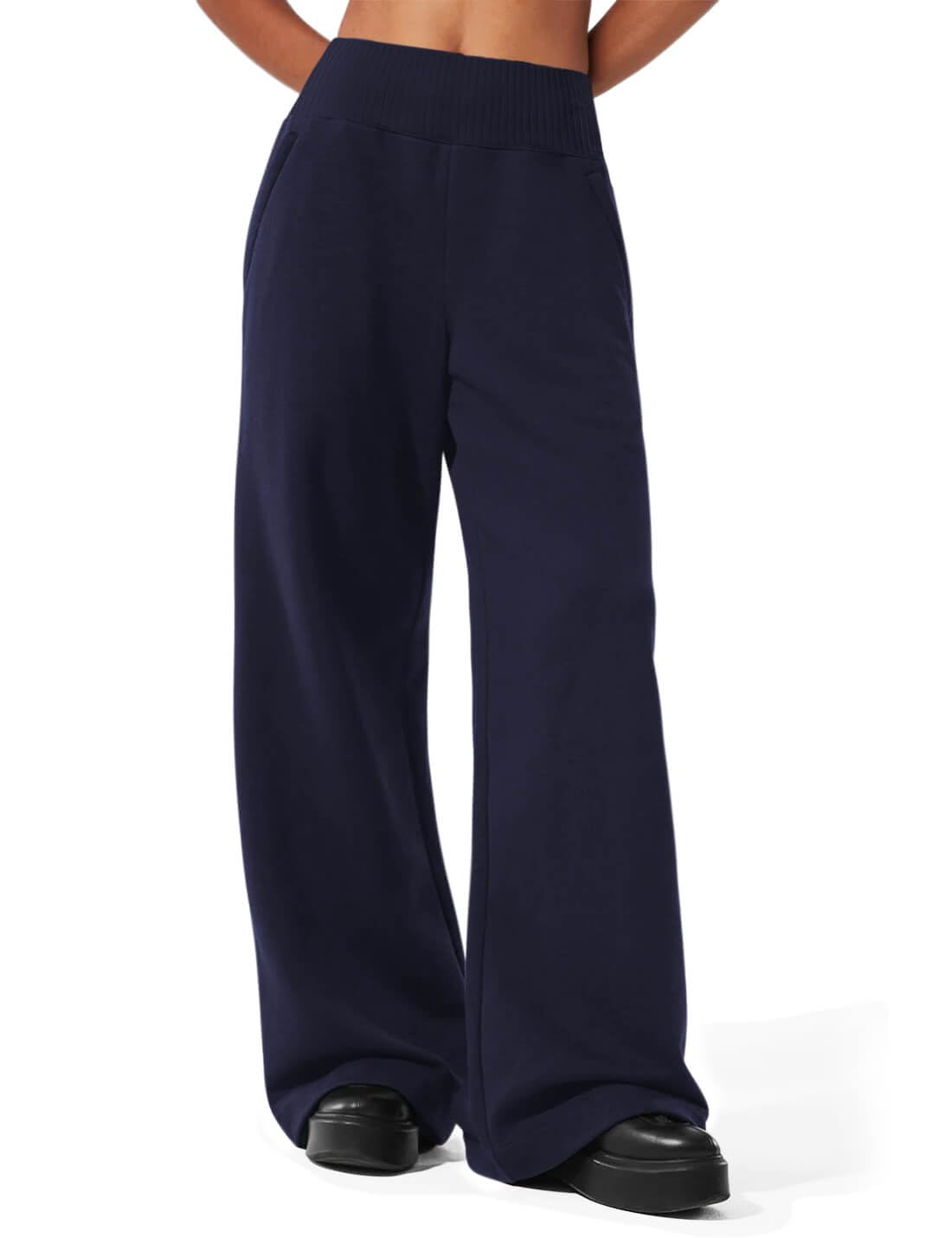 HeSaYep Womens Wide Leg Sweatpants 2025 Ribbed High Waist Straight Leg Baggy Sweat Pants with 4 Pockets