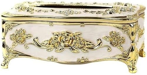 QXHSSM Scatola for fazzoletti in Stile Europeo, Scatola for fazzoletti Creativa in Acrilico retrò for Soggiorno, Cucina, cassetto, Hotel, KTV, Bagno, Bar, Scatola for fazzoletti Cosmetici(Gold+White)