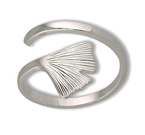 Ring aus 925 Silber mit Ginkgo Blatt Motiv, hochwertig von Hand angefertigt, made in Germany mit rhodinierter Oberfläche (64 (20.4)) Cover