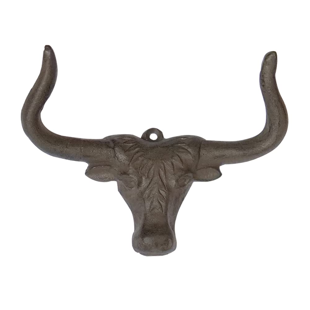 1Pcs Coat Iron Hooks Wall Mounted, 4.72" Bull Head Decorative Wall Hangers, Hook Behind Door for Coat Hat, Heavy Duty Animal Hook for Bathroom Kitchen Livingroom, Retro Countryside Style