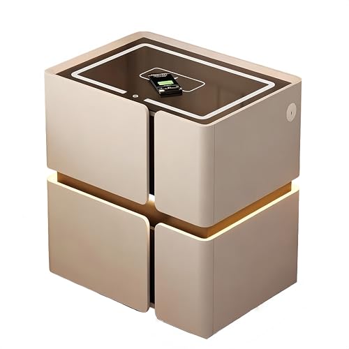 XLXYKMOZ Modern Minimalist Bedside Table with Touch Control LED Light, Wireless Charging & USB, 2-Drawer Smart Nightstand for Bedroom, Living Room & Office, Off-White