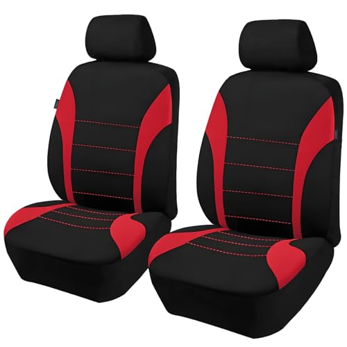 VBGURR 2 Stück Autositzbezüge für Vordersitze,Atmungsaktiv Autositzschoner Airbag-kompatibler Autositzabdeckungen,Schonbezug Autositz Vorne für Autositze (Rot)