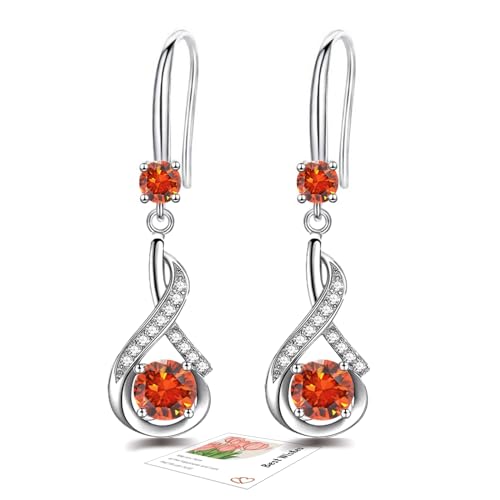 Sfoni Orange Drop Earrings for Women Dangling, Sterling Silver Dangle Earrings with Cubic Zirconia, Hypoallergenic Dangly Drop Earrings for Women Jewellery Gift for Birthday Christmas