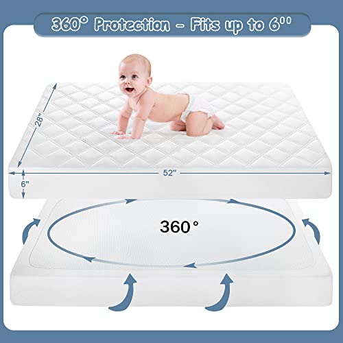 Image of Yoofoss Waterproof Crib Mattress Protector 2 Pack, Quilted Crib Mattress Pad Cover Ultra Soft and Breathable, Machine Washable Toddler Mattress Protector for Standard Baby Crib Size 52''x28''