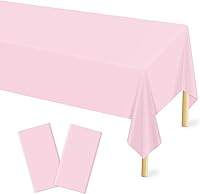 Vista 22 de Mulbozy 2 manteles de plástico con lunares rosas y blancos para mesa rectangular, fundas de mesa de fiesta de confeti de puntos rosas para baby