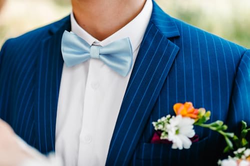 Image of HISDERN Bow Ties for Men Solid Color Pre-Tie Bow Tie and Pocket Square Set Classic Formal Tuxedo Bowties for Wedding Party