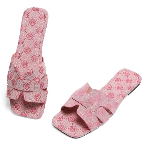 Image of Women's Dressy Casual Flat Sandals, Elegant Comfortable Slip-On Slides with Textured Upper, Versatile Dressy Style for Everyday Wear