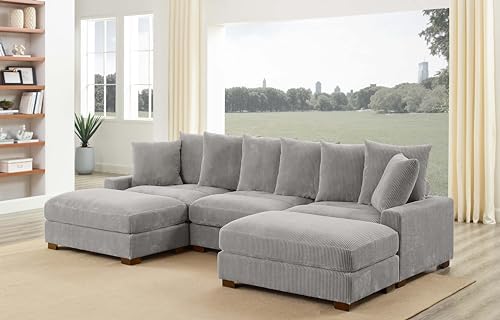 modular sectional in corduroy, front view