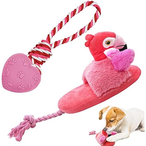 Lepawit Dog Rope Toys Flamingo Slipper Plush Dog Toys with Squeaker and Crinkle Cotton Rope Tug-of-War Interactive Dog Toys for Medium and Large Dogs Cover