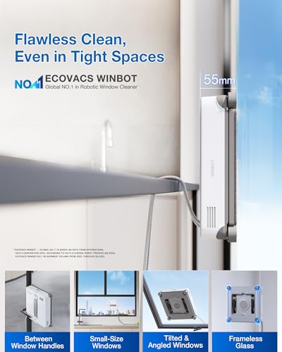Image of ECOVACS WINBOT Mini 2 Robot Vacuum Cleaner, Angle Brushes & Ultrasonic Spray, Ultra-Thin for Narrow Windows, Smart Navigation, 6 App Modes, 10 Levels Protection