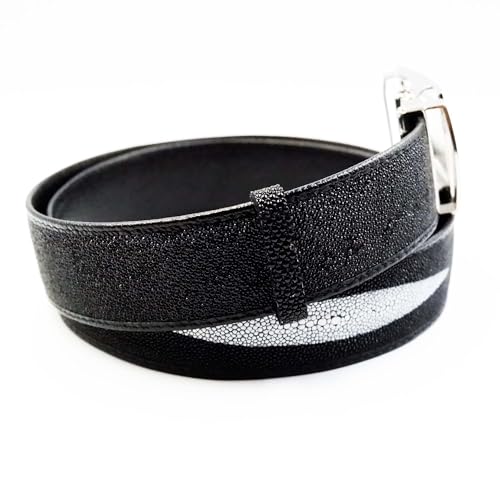 New Black Real 3 Stingray Leather Skin Metal Auto Buckle Belt 1.5 x 45 inch.2