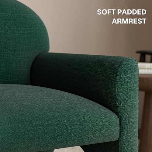 Image of BELLEZE Modern Accent Chair Set of 2, Comfortable Upholstered Arched Design Armchair with Rubber Wood Legs for Living Room Bedroom Office - Green