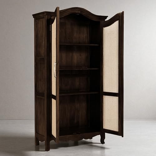 Image of The Attic Catania Kitchen Cabinet, Multipurpose Cabinet for Bedroom Living Room Study bar, Solid Wood Bookshelf /Kitchen Cabinet, Solid Mango Wood, Walnut Matte Finish Cane