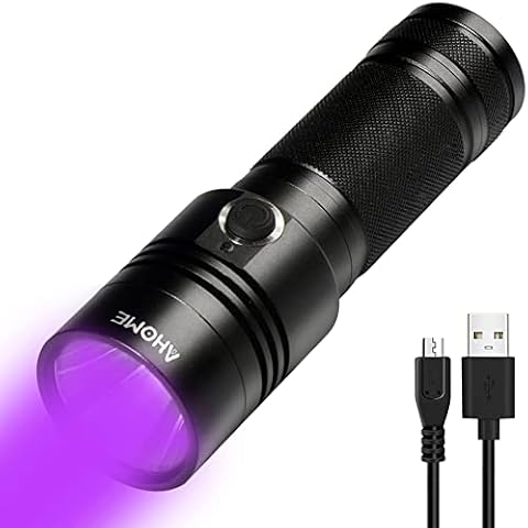 AHOME V3 UV Blacklight Torch [USB Rechargeable] 10W Black Light 395nm Ultraviolet LED Lamp, Scorpion Finder & Pet Urine Detector with [5000mAh Battery] and Charging Cable Cover