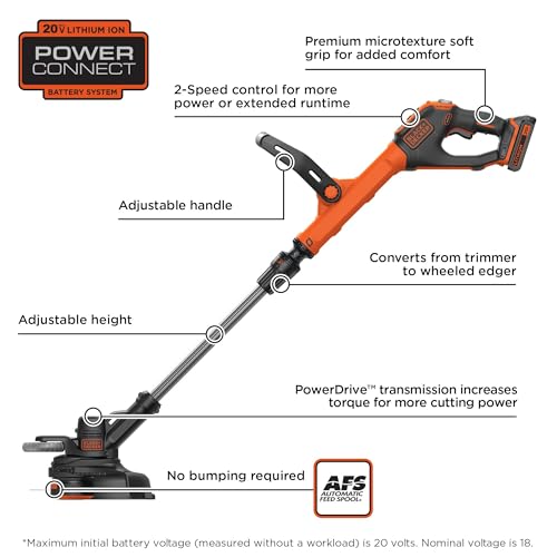 BLACK+DECKER 20V MAX Cordless String Trimmer and Edger, 12 Inch Weed Eater, 2-Speed Control Weed Wacker, 2 Batteries, Charger and Spool Included (LSTE525) by BLACK+DECKER - Image 2