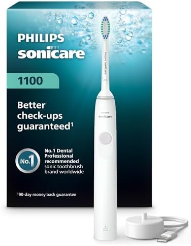 Philips Sonicare 1100 Series Electric Toothbrush - Sonic Toothbrush with Advanced Sonic Technology, EasyStart, Smartimer & Quadpacer, White, Model HX3641/02