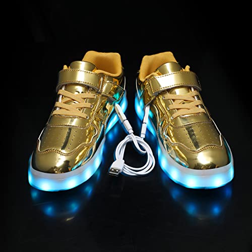 Wooowyet Kids Led Sneakers For Boys Hook&Loop Low Light Up Shoes Led Girls Usb Recharging Gold #TOP3