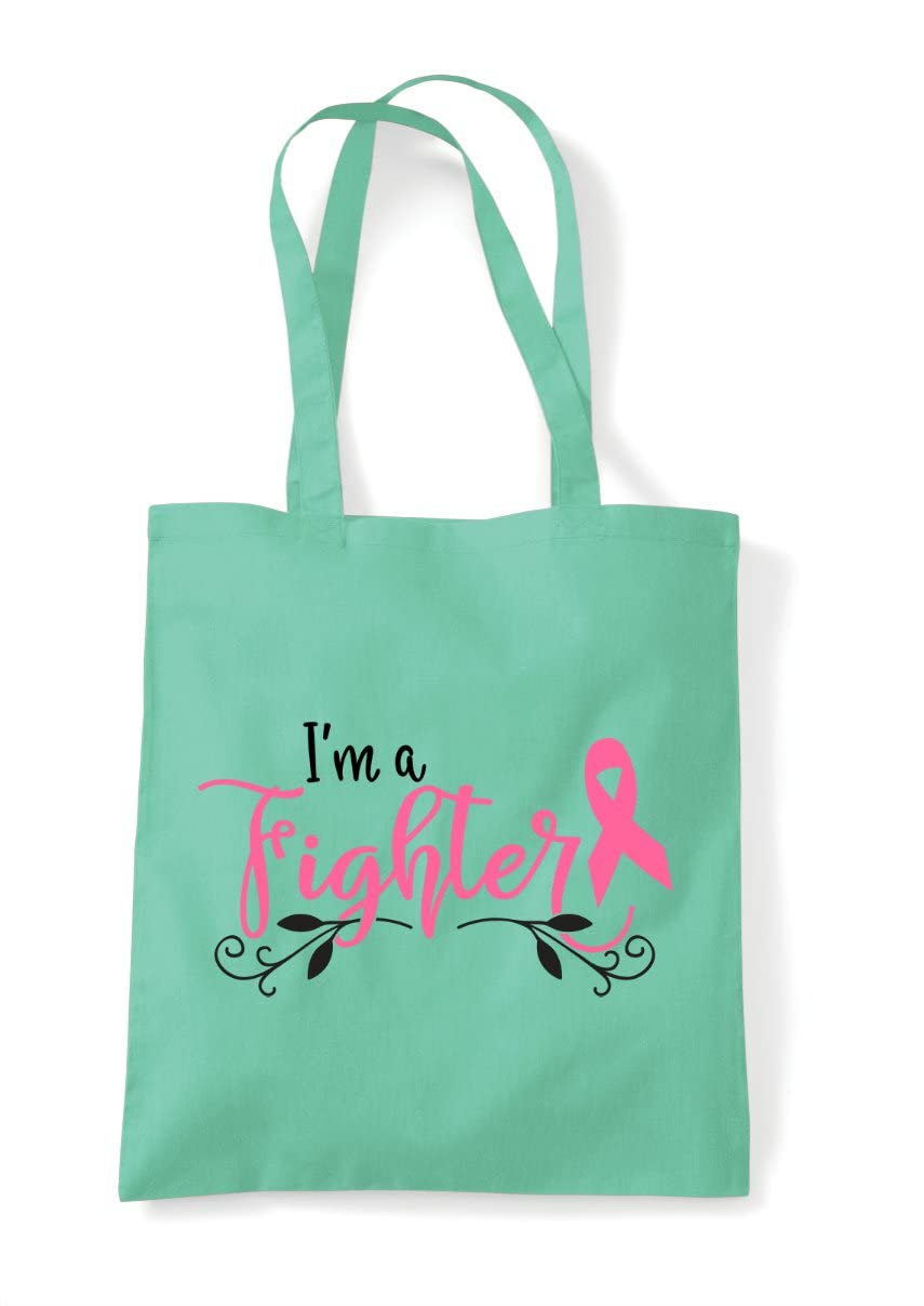 I'm a fighter breast cancer awareness statement tote shopping bag - Mint