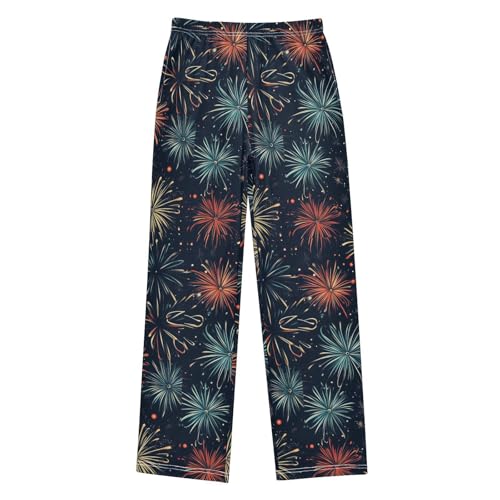 ZZXXB Colorful Fireworks Boys Long Pants Soft Trousers Elastic Waist Kids Lounge Bottoms with Pockets S-XL