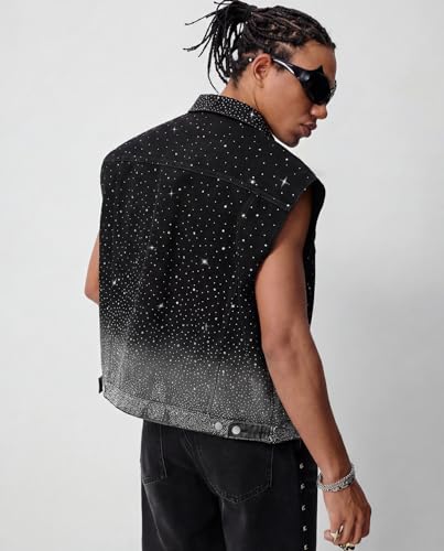 Image of Vamtac Mens Denim Vest Rhinestone Sleeveless Jean Jacket Cowboy Biker Vest