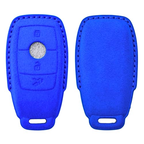 Image of KMH Alcantara Car Key Cover Compatible with Mєrcєdєs W205, E320L, C200, C180, C260, C300 Series Model 3 Buttons Shell Case Holder Full Key Protector Smart Keycover, Blue - Pack of 1