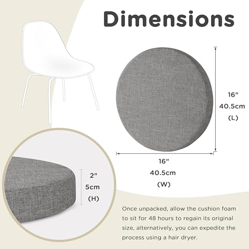 AddGrace 1er Pack Rund Sitzkissen Abnehmbares Stuhlkissen Rund mit Rutschfestem Boden Indoor Sitzpolster für Esszimmer, Küche 40 x 40 cm, Hellgrau