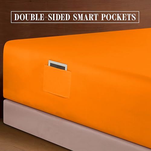 Image of Elegant Comfort Luxurious 1500 Premium Hotel Quality Microfiber 4-Piece Sheet Set, 18-24 Inches Deep - Extra Deep Pocket Sheets - Ultra Soft 4PC Deep Pocket Sheets, Full, Orange