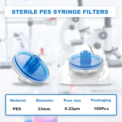 Image of 100Pcs Syringe Lab Filter, 33mm, 0.22um, PES, Double Luer Lock
