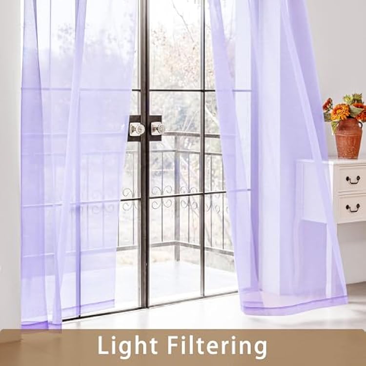 Grey Sheer Curtains and Lavender Sheer Curtains Bundle