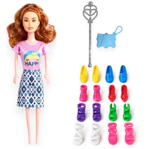 Image of SHAKTISM Doll Set for Girls with Makeup, Dress, Accessories, Wardrobe Closet, Hangers, Necklace, Multicolor, 3 Years and Up (Charm Girls Doll)