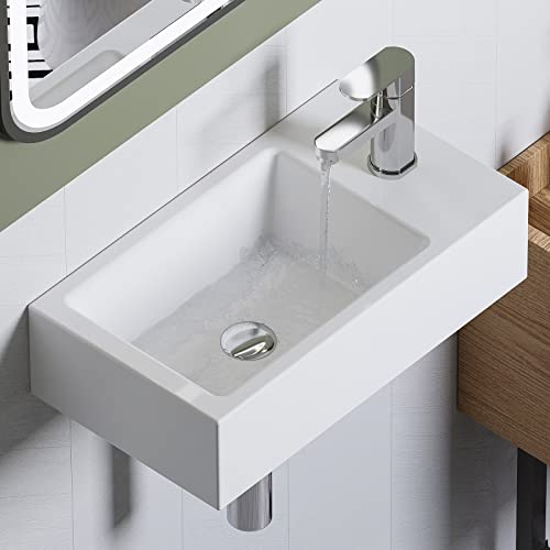 Horow Bathroom Small Wall Mount Rectangle Corner Sink White Porcelain Ceramic Vessel Sink 18''L X 10''W X 4.72''H (Right Hand) #TOP11
