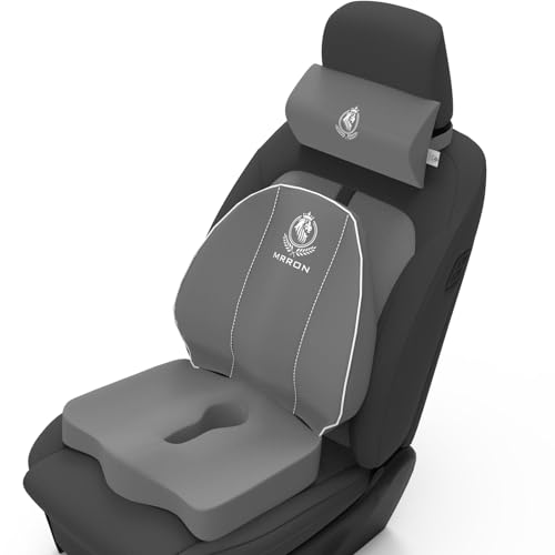 Image of MRRON Neckrest Back Support or Coccyx Orthopaedic Cushion for Long Sitting Universal fit with Ergonomic Design Made by High Density Memory Foam Used for Car or Office Chairs. (Grey, Spine Support)