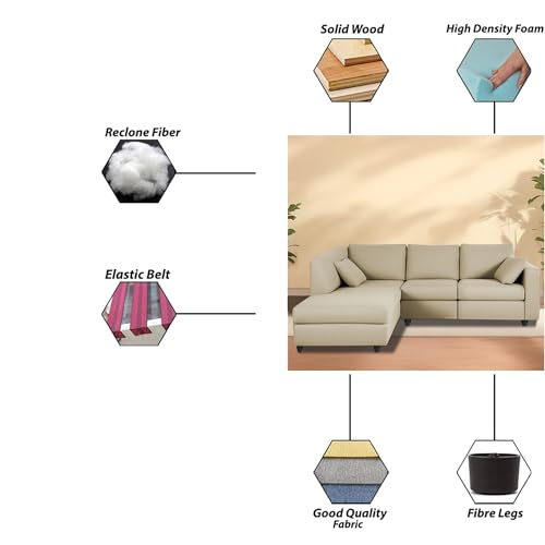 Image of Florian LHS 4 Seater L Shape Sofa Set for Living Room (Cream Fabric) Premium Fabric Sofa