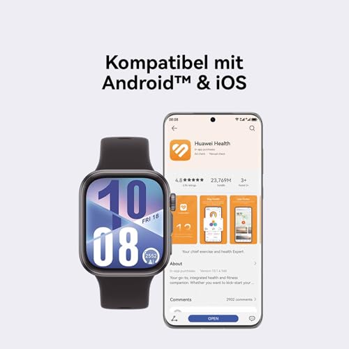 HUAWEI Watch FIT 4 Smartwatch, Sports Fitness Tracker, 5ATM Wasserdicht, Gesundheits-Insights, Bis zu 10 Tage Akku, Kompatibel mit Android™ & iOS, +6 Monate erweiterte Garantie, Schwarz